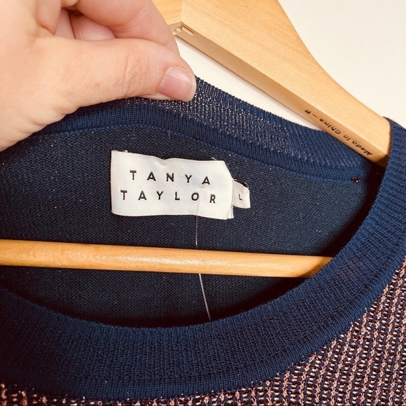 Tanya Taylor Metallic Knit Palm Sweater Navy Rust Multi L - Picture 6 of 12